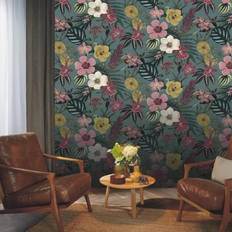 Rasch Priya Floral Petrol Wallpaper - 284279