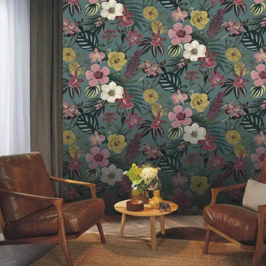 Rasch Priya Floral Petrol Wallpaper - 284279