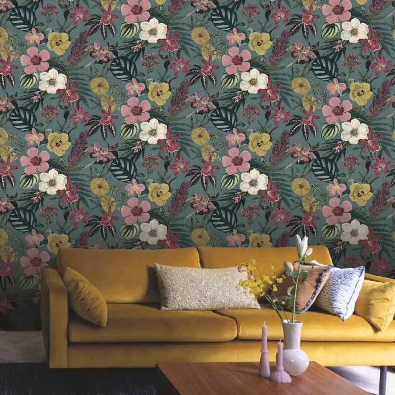Rasch Priya Floral Petrol Wallpaper - 284279