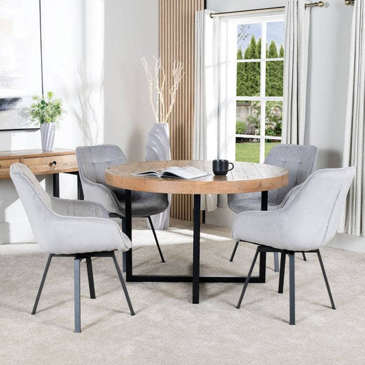 Lincoln Round Dining Table & 4 Silver Montreal Dining Chairs