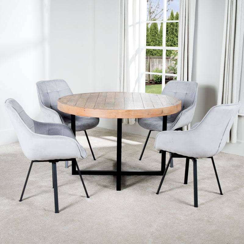 Lincoln Round Dining Table & 4 Silver Montreal Dining Chairs