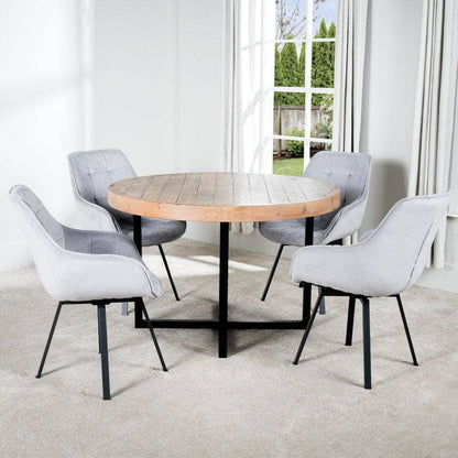 Lincoln Round Dining Table & 4 Silver Montreal Dining Chairs