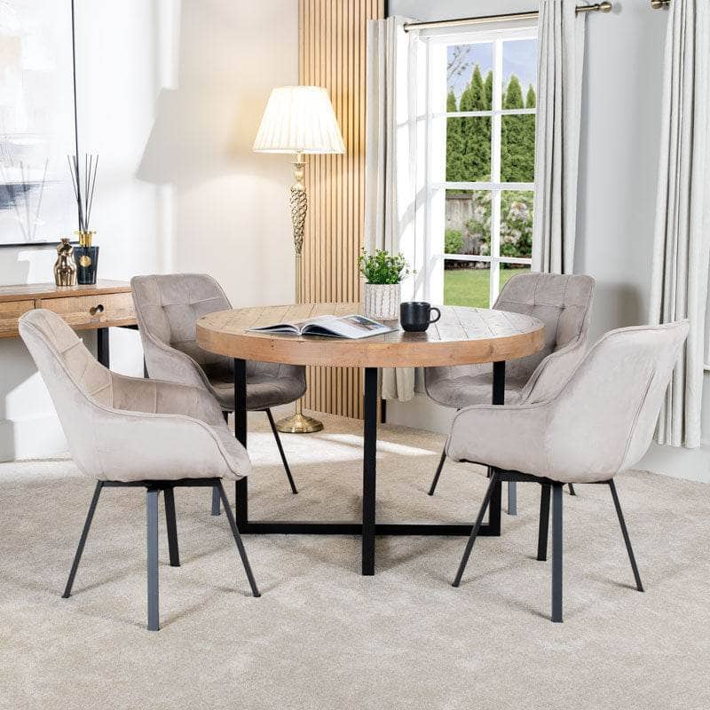 Lincoln Round Dining Table & 4 Taupe Montreal Dining Chairs