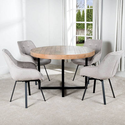 Lincoln Round Dining Table & 4 Taupe Montreal Dining Chairs