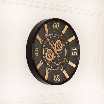 Tempered Glass Black & Gold Gears Wall Clock - 60cm