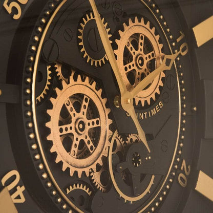 Tempered Glass Black & Gold Gears Wall Clock - 60cm