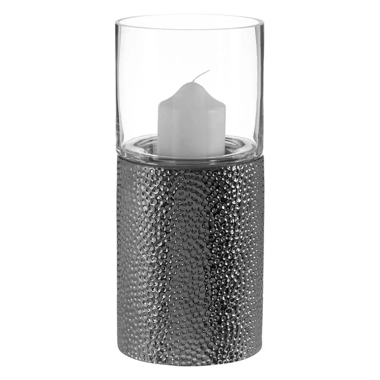Martele Small Pillar Candle Holder - Silver