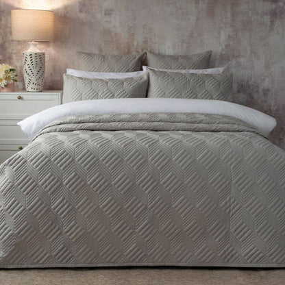 Lisbon Geometric Bedspread - Soft Grey