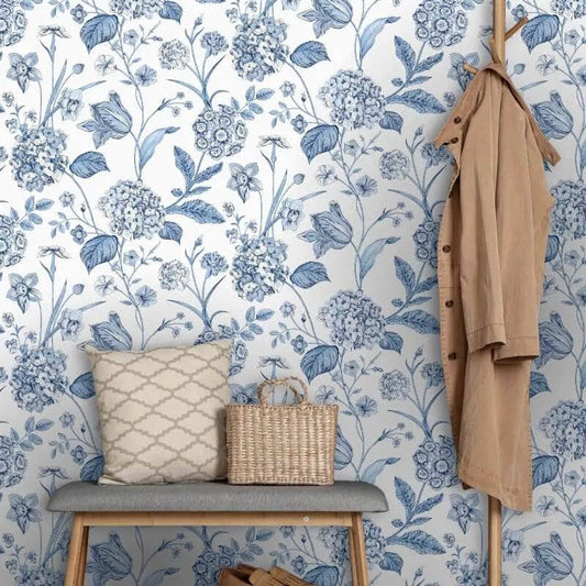 Rasch Amelie Hydrangea Floral Blue & White Wallpaper -  260169