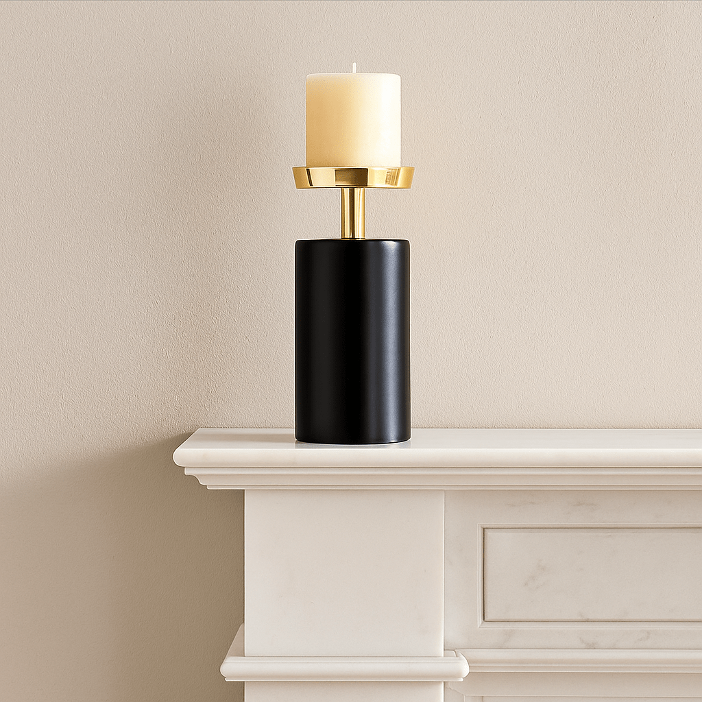 Majestique Black & Gold Candle Holder - Large