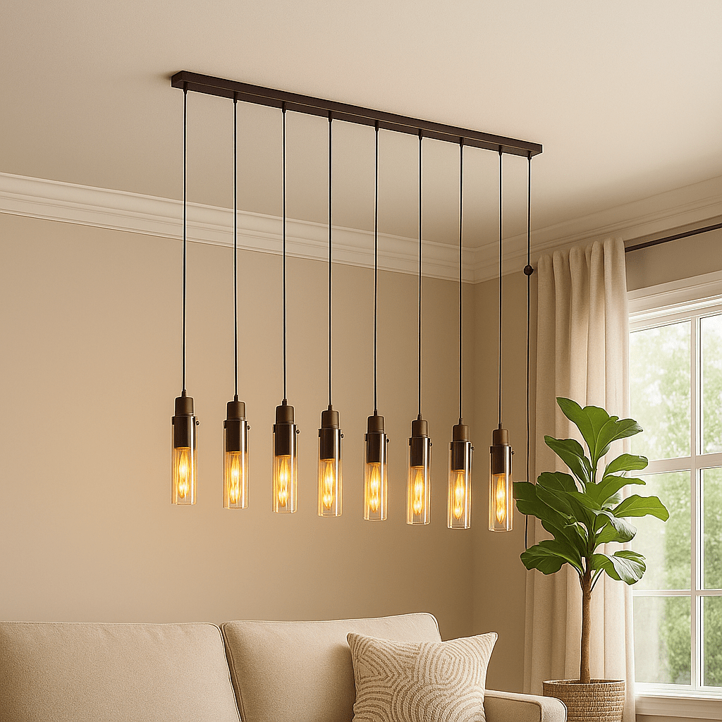 Sweden 8 Light Bar Pendant Light - Mocha Metal & Amber Glass