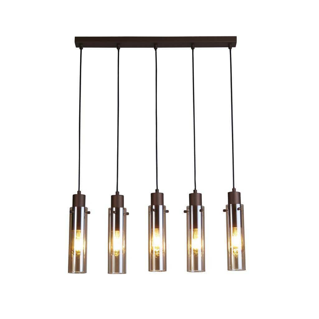 Sweden 5 Light Pendant Light - Mocha Metal & Amber Glass