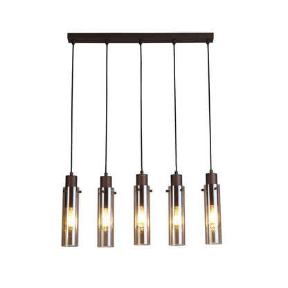 Sweden 5 Light Pendant Light - Mocha Metal & Amber Glass