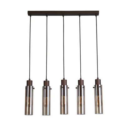 Sweden 5 Light Pendant Light - Mocha Metal & Amber Glass