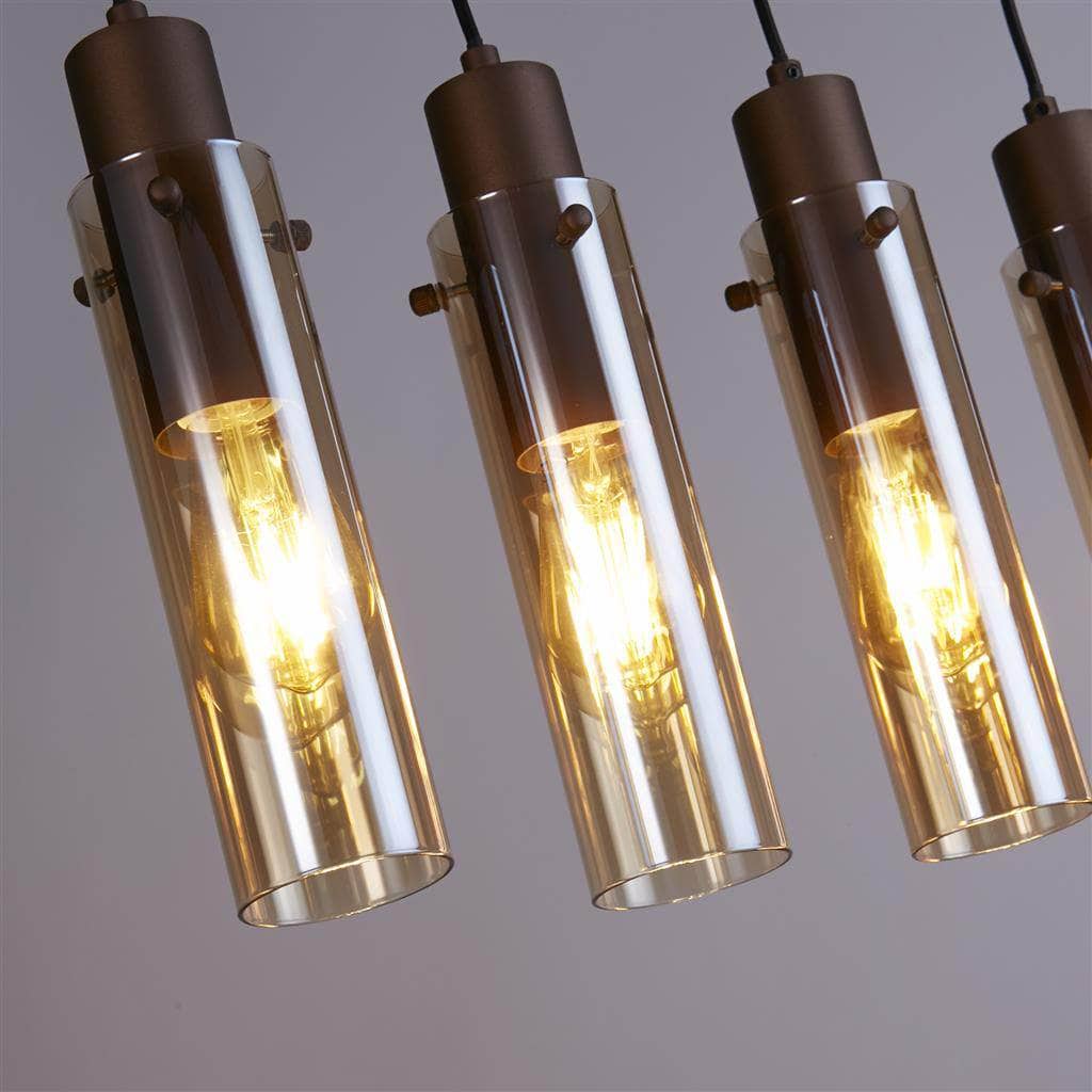 Sweden 5 Light Pendant Light - Mocha Metal & Amber Glass