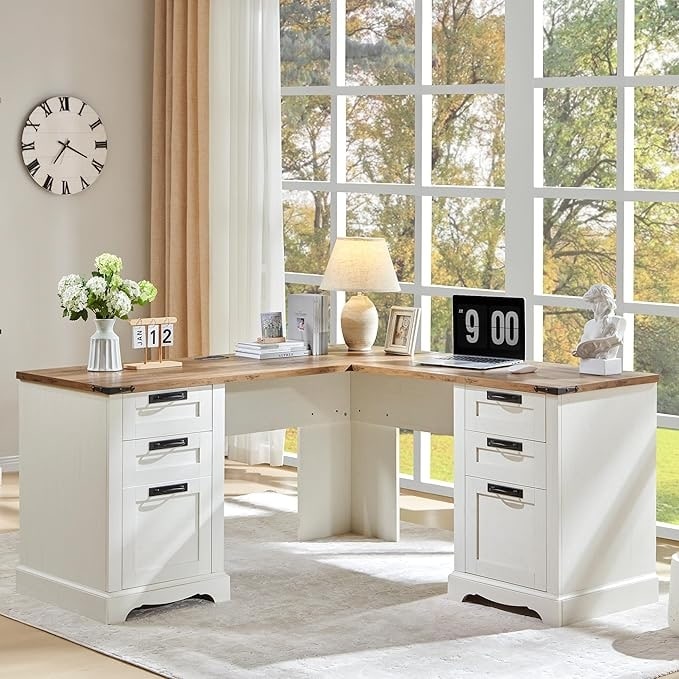 Bureau de direction en forme de L de style farmhouse, 60 pouces, bureau d'angle en bois, bureau d'ordinateur