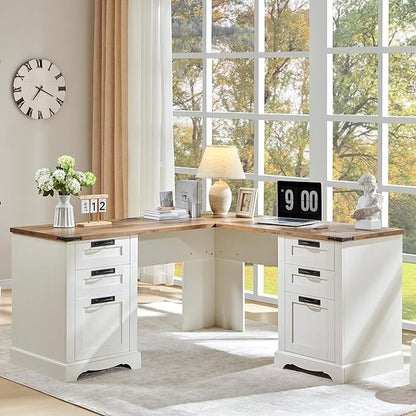 Bureau de direction en forme de L de style farmhouse, 60 pouces, bureau d'angle en bois, bureau d'ordinateur