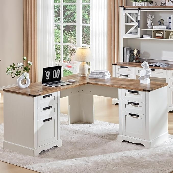 Bureau de direction en forme de L de style farmhouse, 60 pouces, bureau d'angle en bois, bureau d'ordinateur