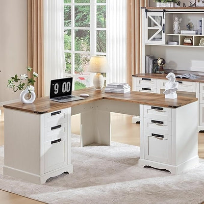Bureau de direction en forme de L de style farmhouse, 60 pouces, bureau d'angle en bois, bureau d'ordinateur