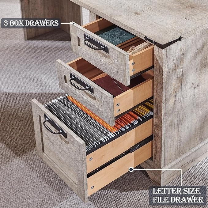 Bureau de direction en forme de L de style farmhouse, 60 pouces, bureau d'angle en bois, bureau d'ordinateur