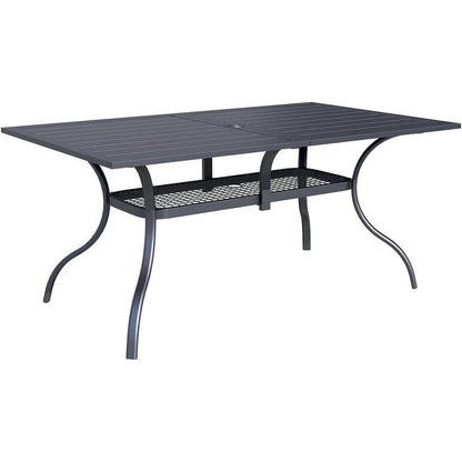 Table rectangulaire de salle à manger en métal à lattes pour extérieur, avec trou pour parasol, 60 x 37 pouces, pour 6 personnes