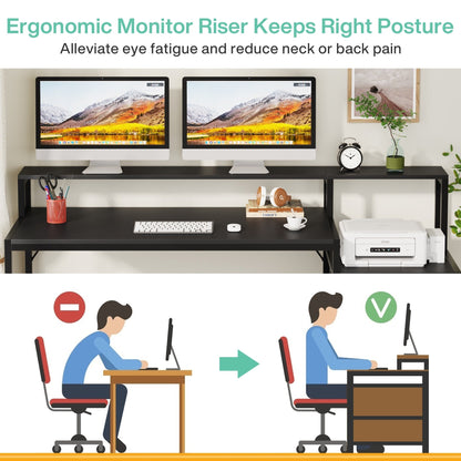 Bureau d'ordinateur de 63 pouces avec support de moniteur, bureau de travail ergonomique pour la maison avec tiroirs et armoire à dossiers.