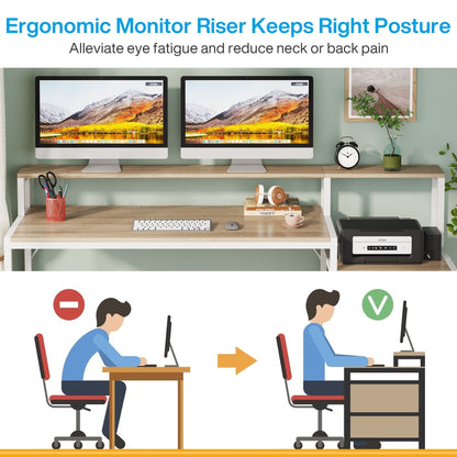 Bureau d'ordinateur de 63 pouces avec support de moniteur, bureau de travail ergonomique pour la maison avec tiroirs et armoire à dossiers.