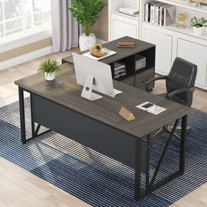 Bureau d'ordinateur en forme de L de 63 pouces avec meuble à dossiers latéral de 47 pouces, ensemble de bureau pour maison et bureau de direction.