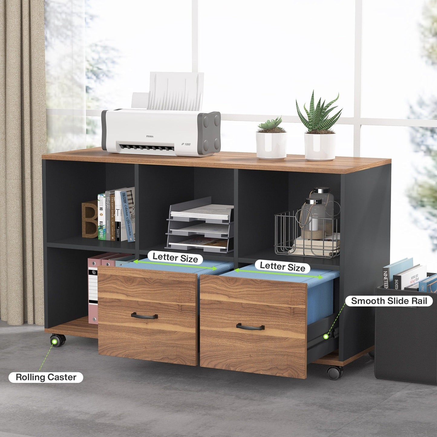 Bureau d'ordinateur en forme de L de 63 pouces avec meuble à dossiers latéral de 47 pouces, ensemble de bureau pour maison et bureau de direction.