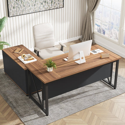 Bureau d'ordinateur en forme de L de 63 pouces avec meuble à dossiers latéral de 47 pouces, ensemble de bureau pour maison et bureau de direction.