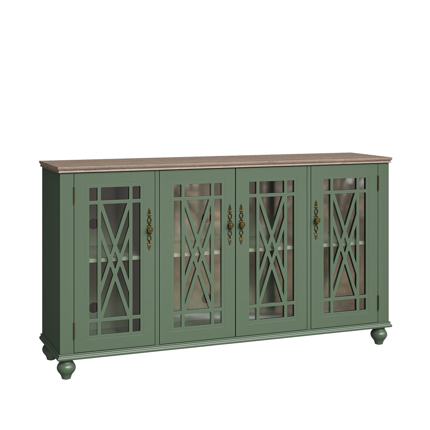 Buffet de cuisine de style vintage en bois, 63 pouces de largeur.