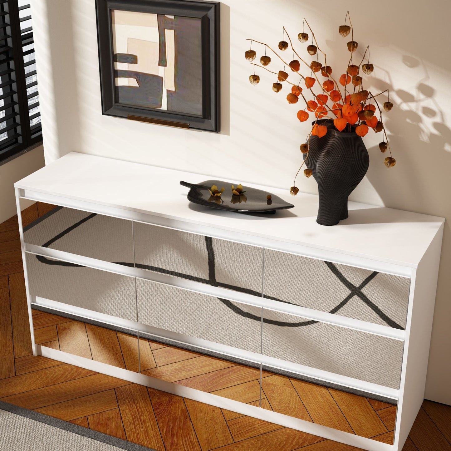 Meuble de rangement à 9 tiroirs, 63W, pour salon ou chambre à coucher.