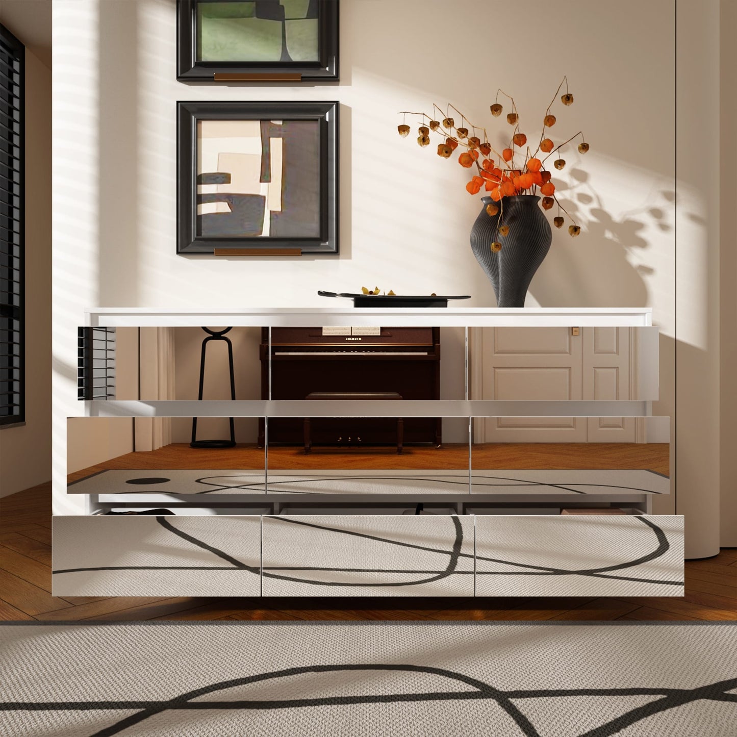 Meuble de rangement à 9 tiroirs, 63W, pour salon ou chambre à coucher.