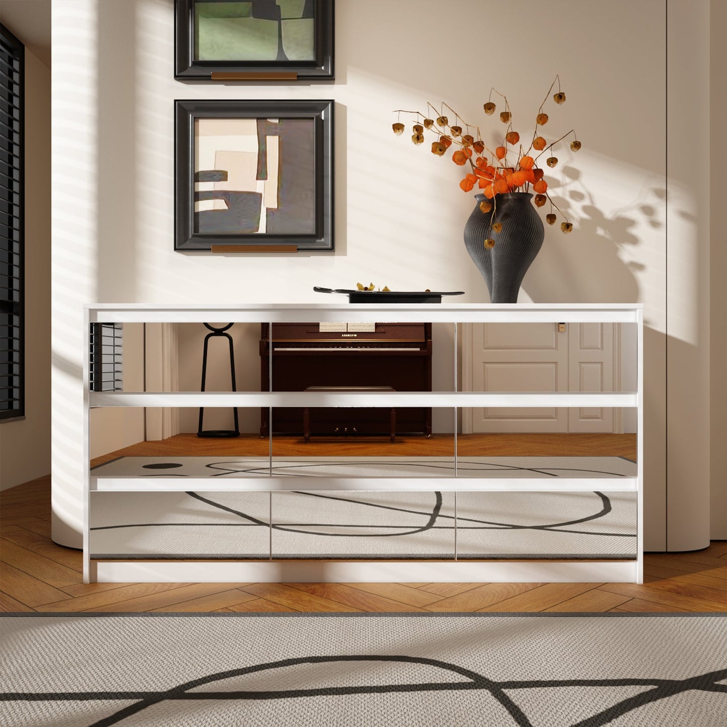 Meuble de rangement à 9 tiroirs, 63W, pour salon ou chambre à coucher.