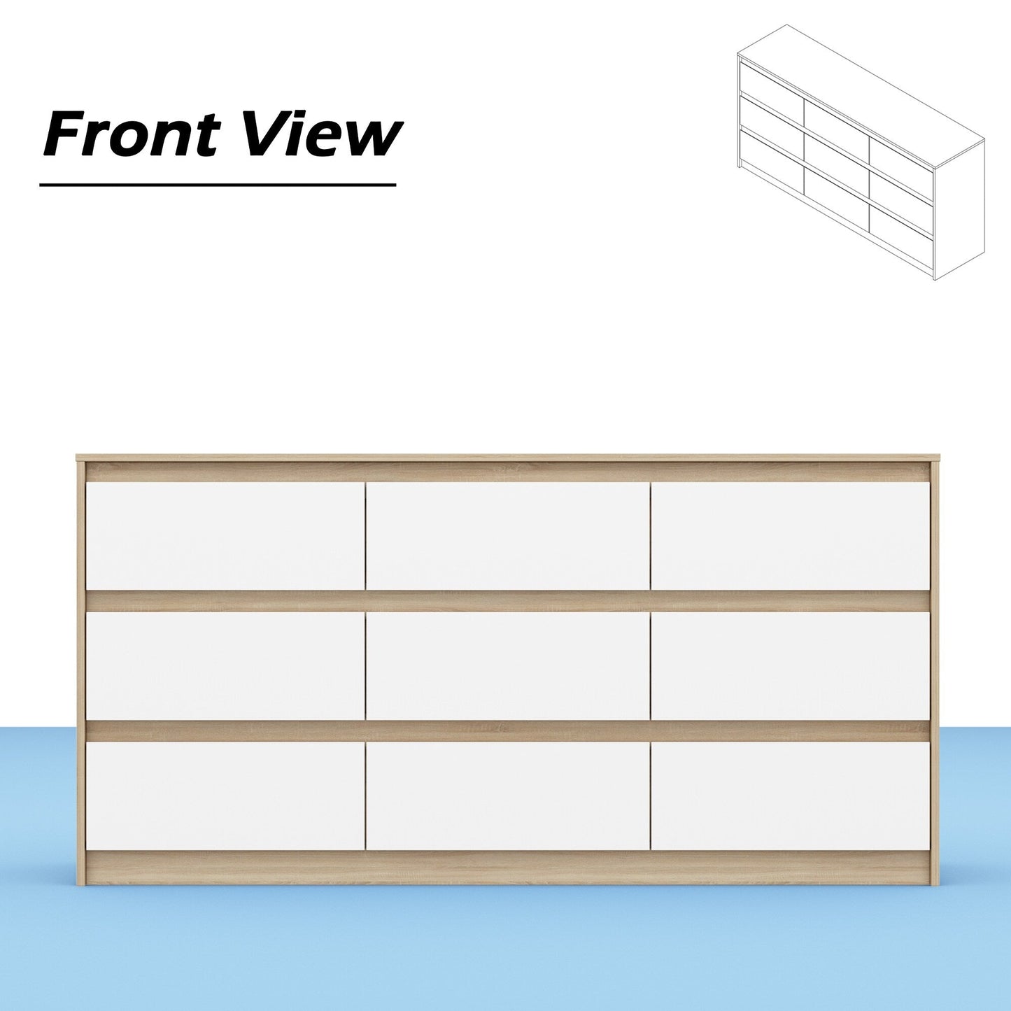 Meuble de rangement à 9 tiroirs, 63W, pour salon ou chambre à coucher.
