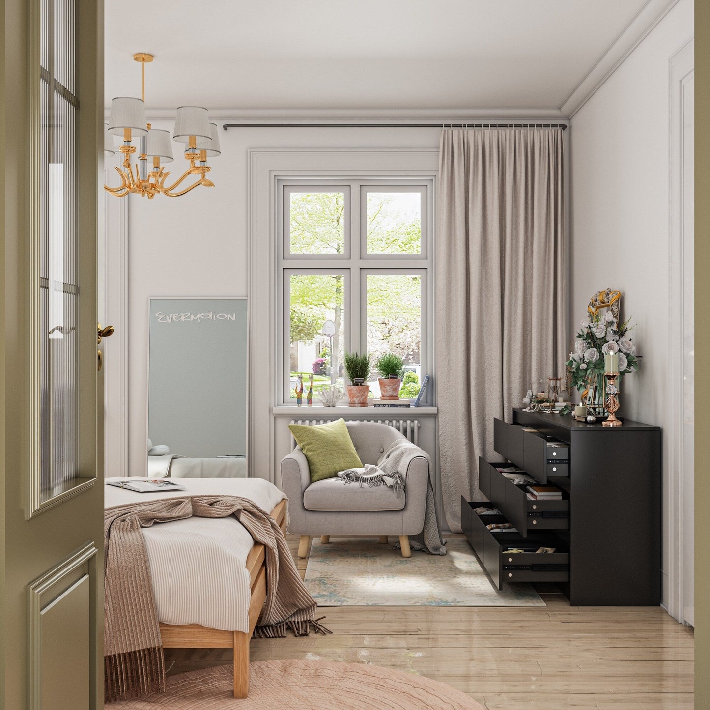 Meuble de rangement à 9 tiroirs, 63W, pour salon ou chambre à coucher.