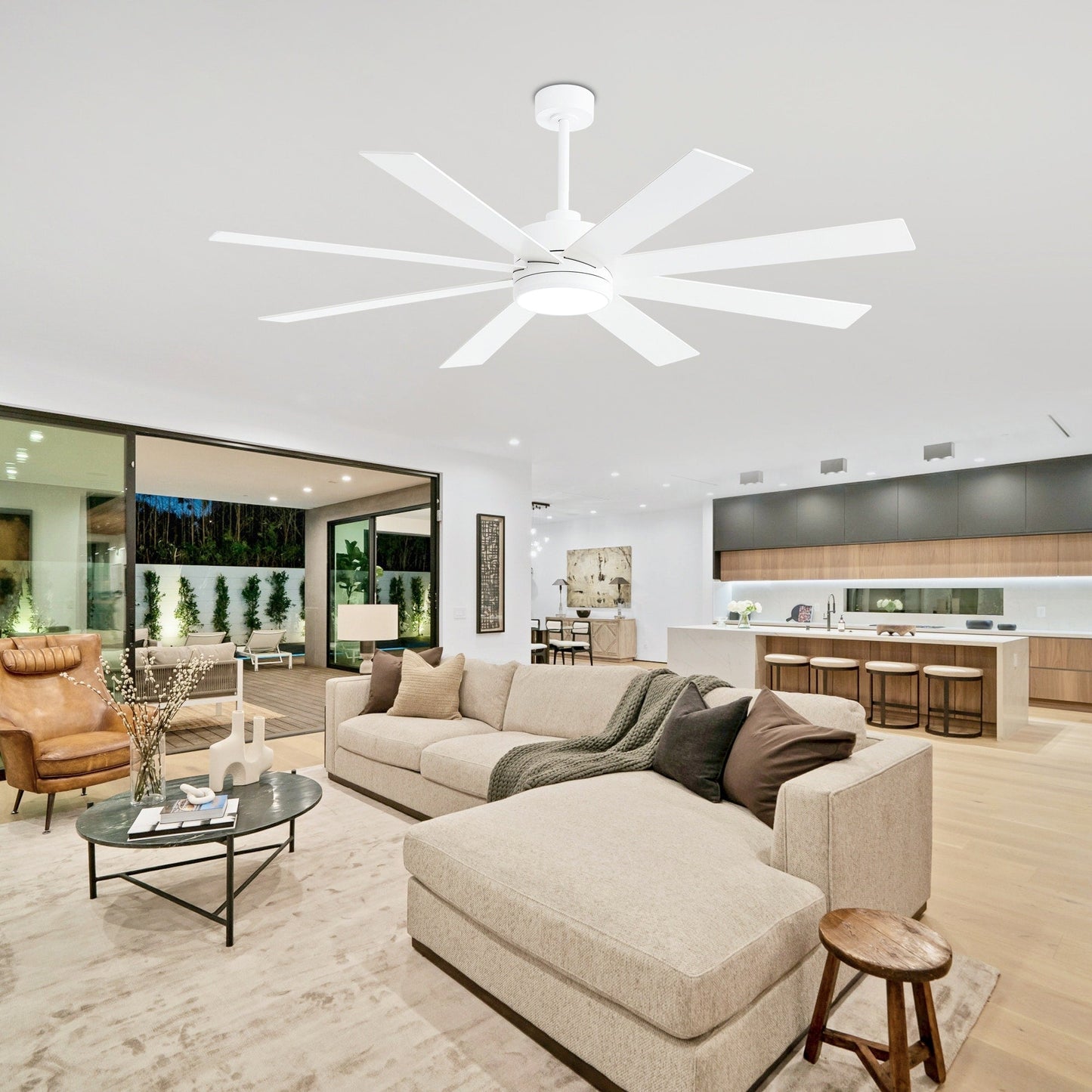 Ventilateur de plafond à LED noir à 8 pales de 65 pouces avec lumière et télécommande