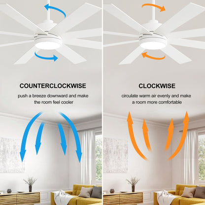 Ventilateur de plafond à LED noir à 8 pales de 65 pouces avec lumière et télécommande