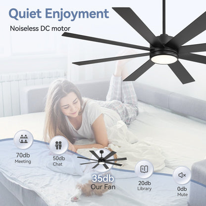 Ventilateur de plafond à LED noir à 8 pales de 65 pouces avec lumière et télécommande