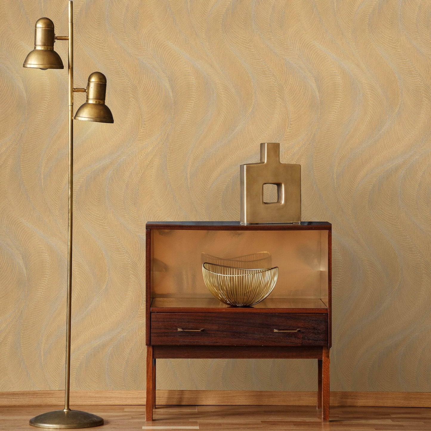 Rasch B55 Opulenza Wave Gold Wallpaper - 659641