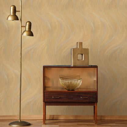 Rasch B55 Opulenza Wave Gold Wallpaper - 659641