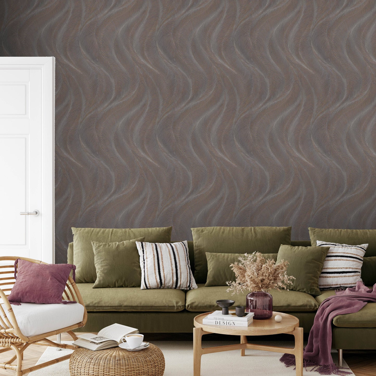Rasch B55 Opulenza Wave Plum Wallpaper - 659658