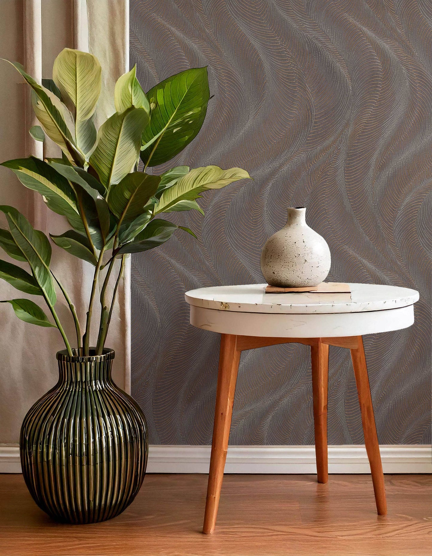 Rasch B55 Opulenza Wave Plum Wallpaper - 659658