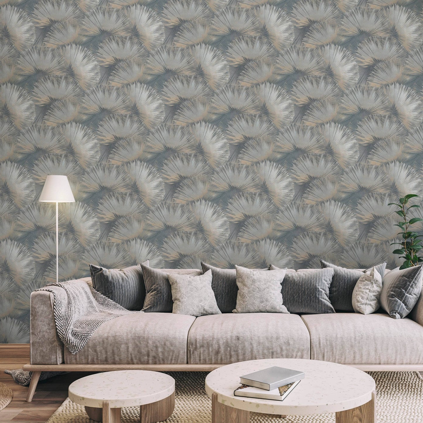 Rasch B55 Opulenza Fan Blue Wallpaper - 659764