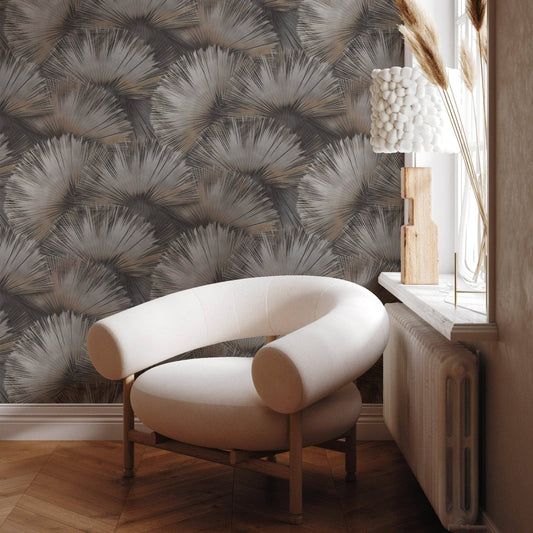 Rasch B55 Opulenza Fan Charcoal Wallpaper - 659788