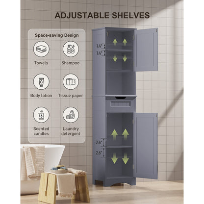 Armoire à linge étroite pour salle de bain, 170 cm de hauteur, armoire de rangement à 5 niveaux en bois massif, modèle autoportant.