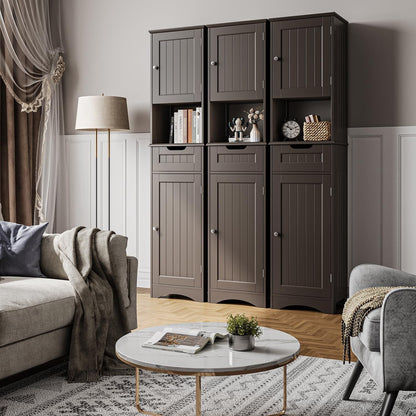 Armoire à linge étroite pour salle de bain, 170 cm de hauteur, armoire de rangement à 5 niveaux en bois massif, modèle autoportant.