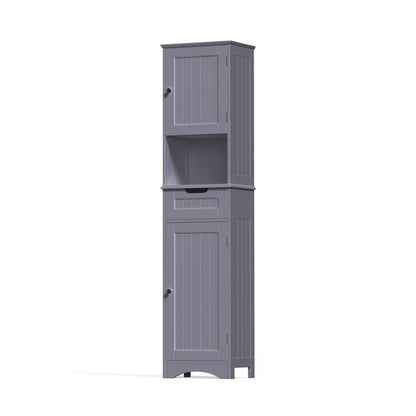 Armoire à linge étroite pour salle de bain, 170 cm de hauteur, armoire de rangement à 5 niveaux en bois massif, modèle autoportant.