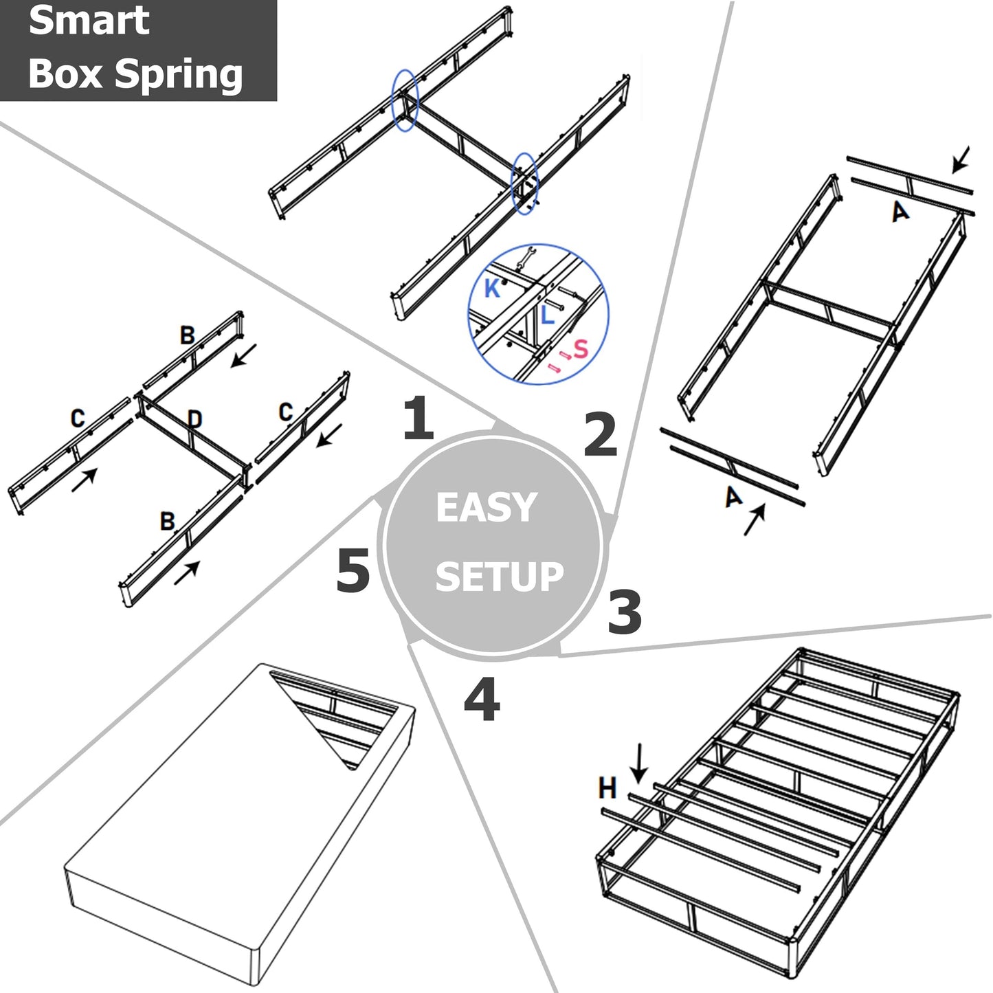 FSCHOS Sommier à ressorts métalliques de 7 pouces, base de matelas basique, sans pieds.