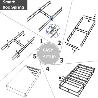FSCHOS Sommier à ressorts métalliques de 7 pouces, base de matelas basique, sans pieds.
